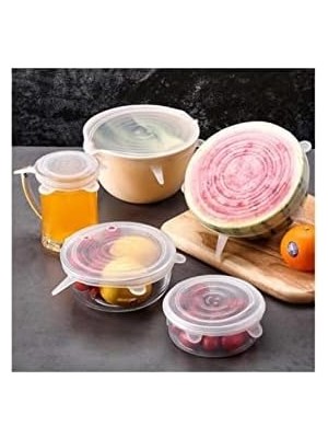 Nacario Tazeliği Koruyan Elastik Silikon Streç Kapak Esnek Silikon Strech Saklama Kabı Kapakları 6'lı