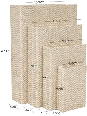Nacario Deco 79 Kumaş Dekoratif Kutu Chevron Desenli Sahte Kitap Saklama Kitabı Şekilli Kutular Krem Vurgulu, 4'lü Dekoratif Hatıra Kutusu Seti 38,1 Cm, 30,4 Cm, 9 Cm, 15,2 cm Y, Bej