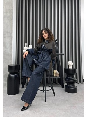 Cardella Luna Yazlık Ince Kot Takım Fermuarlı Ceket Pantolon – Kuşaklı Rahat Kesim Tesettür Uyumlu Denim Takım