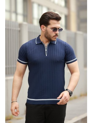 Aesco Erkek Fermuarlı Yakalı Kısa Kollu T-Shirt