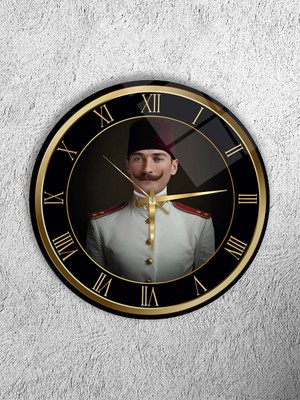 Olinpa Kırılmaz Cam Duvar Saati , Hem Tablo Hem Saat Yuvarlak Atatürk Temalı Ev Ofis Hediyesi