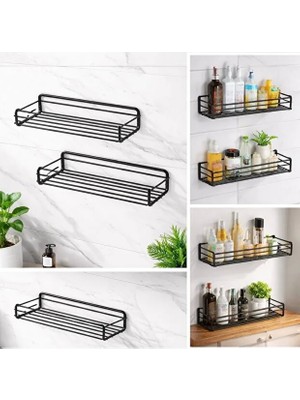 Celısse Ömür Boyu Paslanmaz Yapışkanlı Düz 2 Adet Banyo Rafı Duş Şampuanlık Duvar Düzenleyici Organizer Siyah