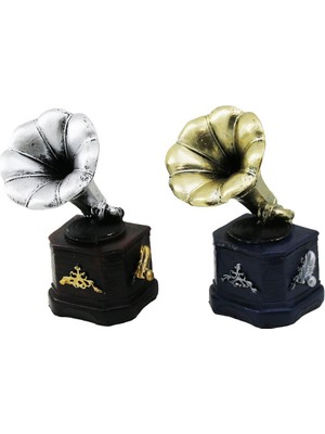 İlkyaz Fashion Gramafon Vintage Dekoratif Biblo - Renkli 13.5X6CM Reçine (4887)