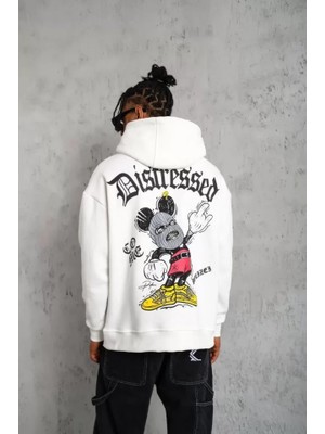 Aesco Erkek Üç Iplik Baskılı Kapüşonlu  Sweat - Beyaz