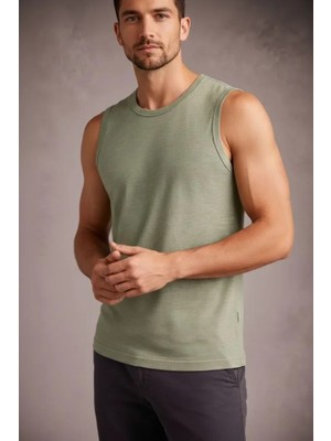 Aesco Erkek Flamlı Kumaş Sıfır Kolsuz Atlet Basic Spor Üst, Günlük ve Fitness Kullanımına Uygun - Mint Yeşili