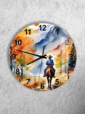 Olinpa Kırılmaz Cam Duvar Saati , Hem Tablo Hem Saat Yuvarlak At Temalı  Ev Ofis Hediyesi