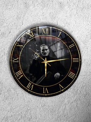 Olinpa Kırılmaz Cam Duvar Saati , Hem Tablo Hem Saat Yuvarlak Atatürk Temalı Ev Ofis Hediyesi