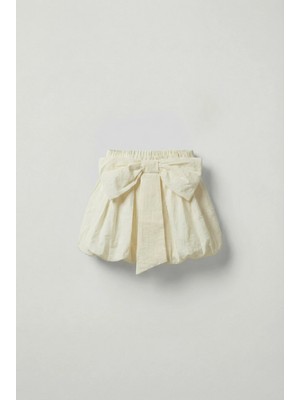 Magu Kız Çocuk Pamuklu Krem Fiyonk Detaylı Balon Etek