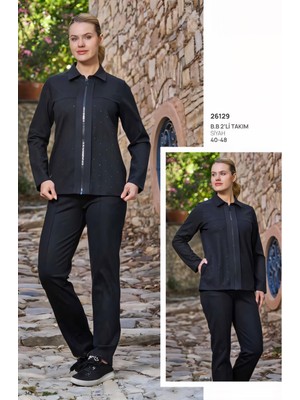 Cossy By Aqua Aqua 26129 Siyah Taşlı Fermuarlı Büyük Beden Battal Eşofmantakım