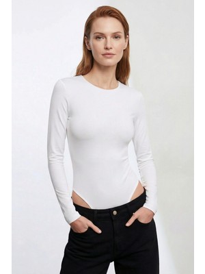 Qaju Kadın Uzun Kollu Basic Bluz -Ekru