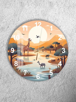 Olinpa Kırılmaz Cam Duvar Saati , Hem Tablo Hem Saat Yuvarlak Çocuk Odası ve Hayvanlar  Temalı Ev Ofis Hediyesi