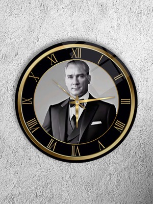 Olinpa Kırılmaz Cam Duvar Saati , Hem Tablo Hem Saat Yuvarlak Atatürk Temalı Ev Ofis Hediyesi