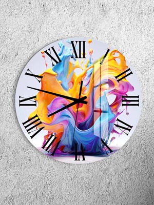 Olinpa Kırılmaz Cam Duvar Saati , Hem Tablo Hem Saat Yuvarlak Modern Renk Temalı  Ev Ofis Hediyesi