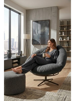 AVYNA Monteza™ 360° Döner Berjer Tekli Koltuk | Çağdaş ve Konforlu Tasarım - Füme