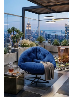 AVYNA Lonmilor™ 360° Derece Döner Mekanizmalı Berjer Tekli Koltuk - Modern Tasarım - Lacivert