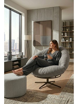 AVYNA Aurora™ Premium 360° Döner Mekanizmalı Berjer Tekli Koltuk | Modern Lounge Tasarım - Gri