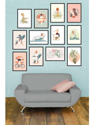 Nacario Milyardabir Çoklu Duvar Tabloları, Yoga Dekorasyon, Yogiye Hediye, 12 Parça Mdf Tablo, Çoklu Tablo Seti
