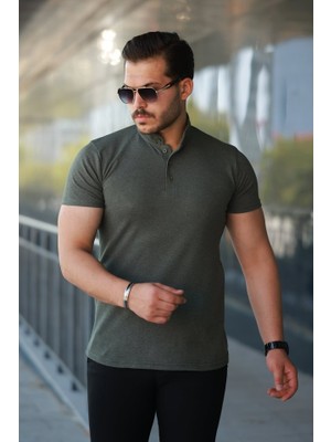 Aesco Erkek Hakim Yaka Dokuma Pamuklu Kumaş Kısa Kollu Tişört