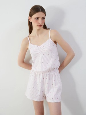 Lc Waikiki Yeni Sezon V Yaka Desenli Askılı Kadın Şortlu Tulum Pijama