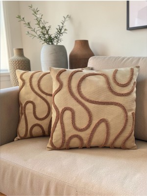 Nunu Teks Bohem Tarz Punch Nakışlı Kırlent Kılıfı | 43X43 cm | 2 Adet