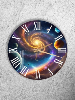 Olinpa Kırılmaz Cam Duvar Saati , Hem Tablo Hem Saat Yuvarlak Modern Astroloji ve Yıldız Temalı  Ev Ofis Hediyesi