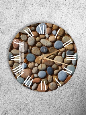 Olinpa Kırılmaz Cam Duvar Saati , Hem Tablo Hem Saat Yuvarlak Modern Taş Temalı  Ev Ofis Hediyesi