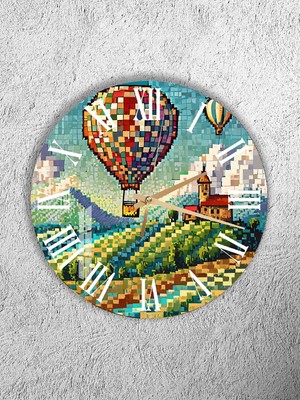 Olinpa Kırılmaz Cam Duvar Saati , Hem Tablo Hem Saat Yuvarlak Balon Temalı  Ev Ofis Hediyesi