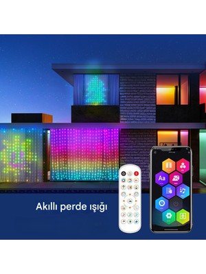 Matechno Akıllı LED Perde Işığı LED Animasyonlu Renkli Yazı LED Mobil Kontrol Rgb Perde LED Dekoratif Işık