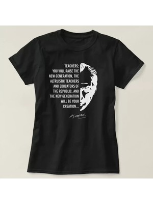 Aesco 24 Kasım Öğretmenler Günü Baskılı T-Shirt - Siyah