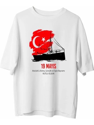 Aesco 19 Mayıs 20/1 Unisex Baskılı T-Shirt - Beyaz