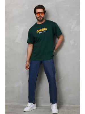Aesco Unisex Basic Bisiklet Yaka Oversize T-Shirt - Yeşil