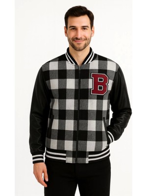 Aesco Kolları Suni Deri Içi Astarlı Oduncu Kolej Içi Ceket - Gri