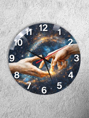 Olinpa Kırılmaz Cam Duvar Saati , Hem Tablo Hem Saat Yuvarlak Rönesans Dönem Temalı Ev Ofis Hediyesi