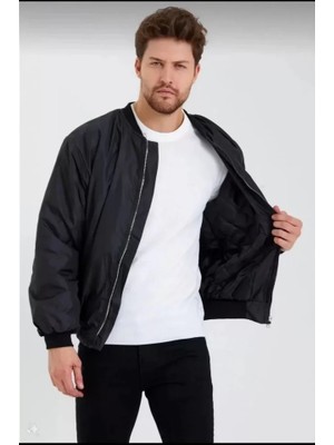 Aesco Unisex Uzun Kol Baskılı Bomber Ceket - Siyah