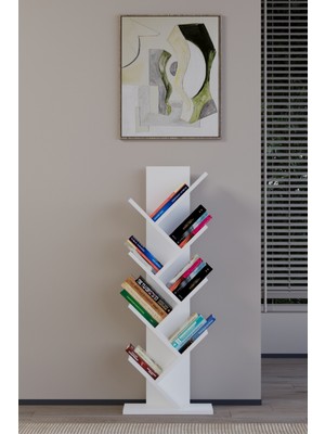 Özgürce Şık ve Modern Beyaz Ağaç Kitaplık, Ev ve Ofis Dekorunu Tamamlar