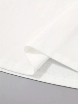 Aesco Baskılı Oversize Bisiklet Yaka T-Shirt - Beyaz