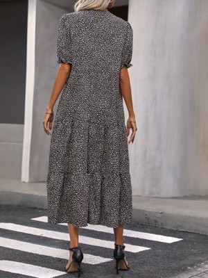 Aesco Kadın Mini Leopar Desen Midi Üç Kat Elbise