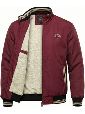 Ixir Içi Kürklü Nakış Armalı Mevsimlik Erkek Mont & Ceket Bordo