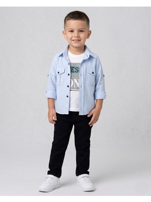 Ege Bebek Erkek Çocuk Oxford Gömlekli, T-shirtlü Keten Pantalonlu 2-9 Yaş Bayramlık Şık 3'lü Takım