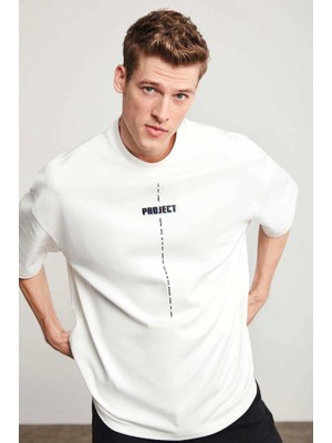 Aesco Unisex Baskılı Oversize T-Shirt - Beyaz