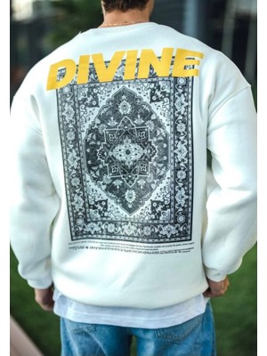 Aesco Kışlık Bisiklet Yaka Baskılı Sweatshirt - Beyaz