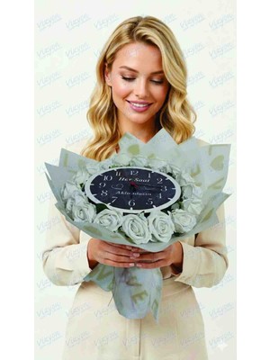 Vizyon Çiçek Her Saat Aklimdasin Yazılı Buket  Sevgiliye Hediye  Buket