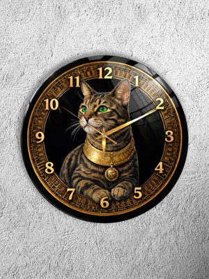Olinpa Kırılmaz Cam Duvar Saati , Hem Tablo Hem Saat Yuvarlak Kedi Temalı Ev Ofis Hediyesi