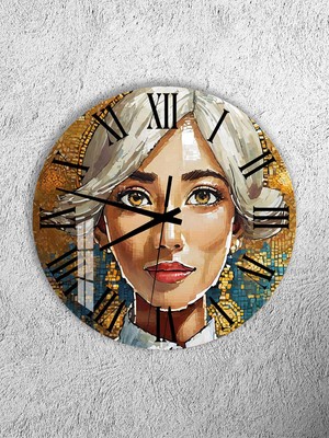 Olinpa Kırılmaz Cam Duvar Saati , Hem Tablo Hem Saat Yuvarlak Modern Kadın Temalı  Ev Ofis Hediyesi