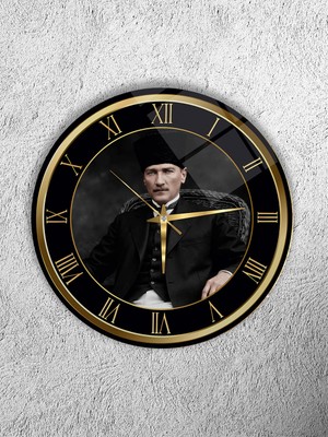 Olinpa Kırılmaz Cam Duvar Saati , Hem Tablo Hem Saat Yuvarlak Atatürk Temalı Ev Ofis Hediyesi