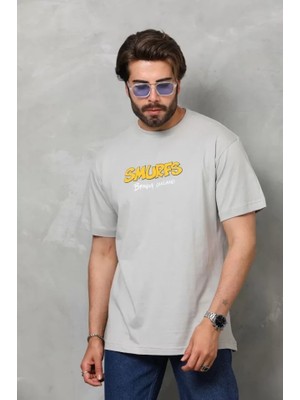 Aesco Unisex Basic Bisiklet Yaka Oversize T-Shirt - Gri