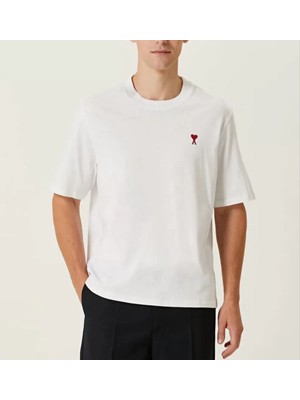 Aesco Unisex Bisiklet Yaka Baskılı Oversize T-Shirt - Beyaz