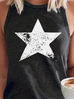 Aesco Kadın Askılı Yuvarlak Yaka Yıldız Desenli Süprem Bluz