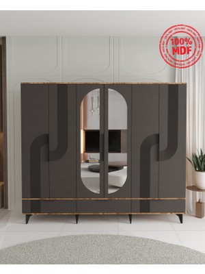 T&B Ekin 6 Kapaklı Çekmeceli Gardırop - Tamamı Mdf