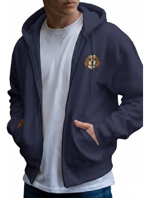 Muhtar Store Erkek Cavalier King Charles Baskılı Oversize Fermuarlı Hoodie